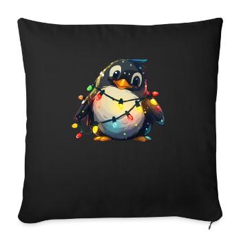 Pingouin enveloppé dans des lumières de Noël Pingouin - Housse de coussin décorative 45 x 45 cm - noir - Devant