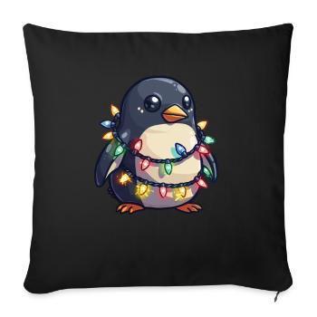 Pingouin enveloppé dans des lumières de Noël Pingouin - Housse de coussin décorative 45 x 45 cm - noir - Devant