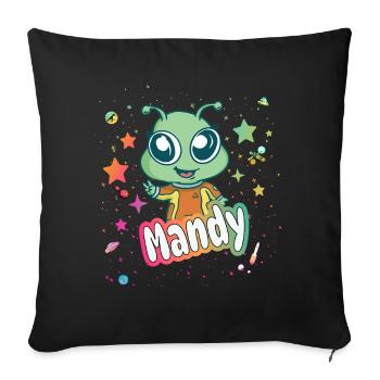 MANDY - Schöner Mädchen Name mit süßem Alien - Sofakissenbezug 45 x 45 cm - Schwarz - Vorne