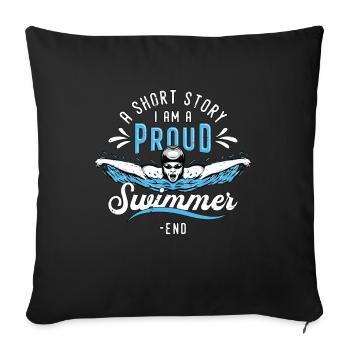 Nageur Une petite histoire Je suis un fier entraîneur de natation - Housse de coussin décorative 45 x 45 cm - noir - Devant
