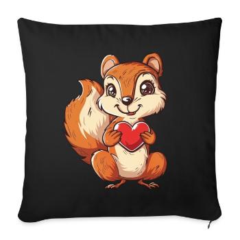 Adorable Squirrel with Red Heart Illustration - Sofa pillowcase 17,3'' x 17,3'' (45 x 45 cm) - black - Front