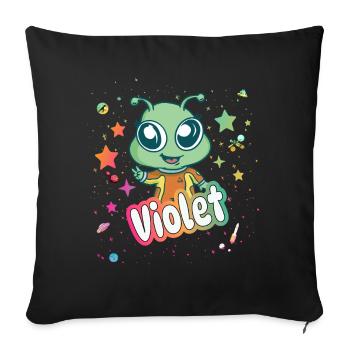 VIOLET - Beau nom de fille avec un extraterrestre mignon - Housse de coussin décorative 45 x 45 cm - noir - Devant