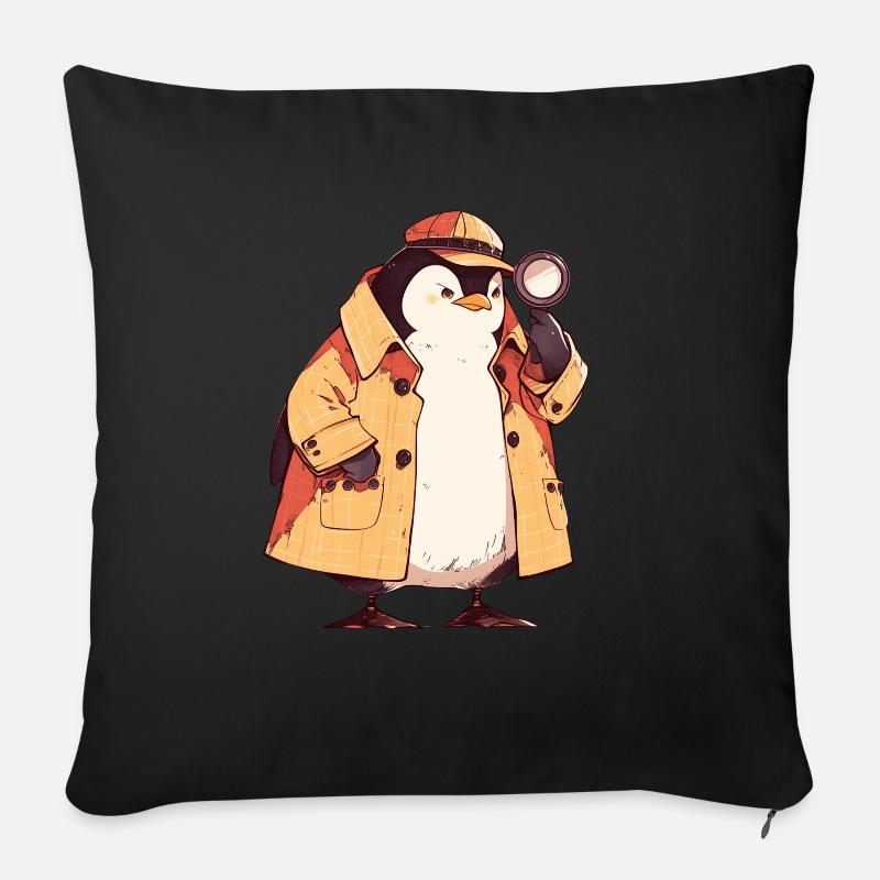 Pingouin Détective Kawaii Pingouin Mignon - Housse de coussin décorative 45 x 45 cm - noir