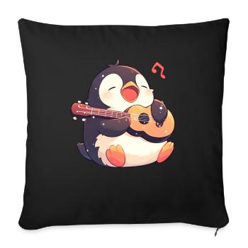 Penguin Ukulele Kawaii Penguin Cute - Sofa pillowcase 17,3'' x 17,3'' (45 x 45 cm) - black - Front