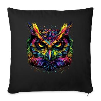 Hibou coloré arc-en-ciel couleurs pop art hibou hibou grand-duc hibou hibou hibou - Housse de coussin décorative 45 x 45 cm - noir - Devant