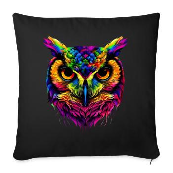 Hibou coloré arc-en-ciel couleurs pop art hibou hibou grand-duc hibou hibou hibou - Housse de coussin décorative 45 x 45 cm - noir - Devant