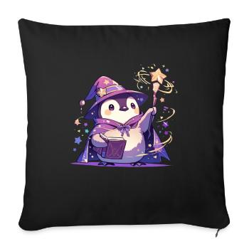 Pingouin Sorcier Kawaii Pingouin Mignon - Housse de coussin décorative 45 x 45 cm - noir - Devant