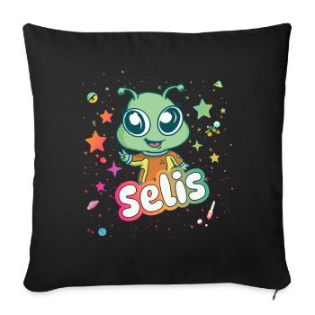 SELIS - Beau nom de fille avec extraterrestre mignon - Housse de coussin décorative 45 x 45 cm - noir - Devant