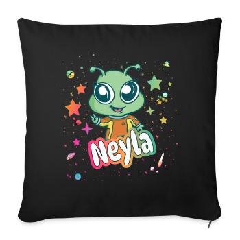 NEYLA - Schöner Mädchen Name mit süßem Alien - Sofakissenbezug 45 x 45 cm - Schwarz - Vorne