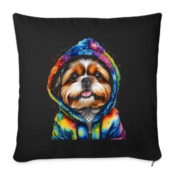 Shih Tzu Hoodie Hund Bunt Lustig Tier Design Print - Sofakissenbezug 45 x 45 cm - Schwarz - Vorne
