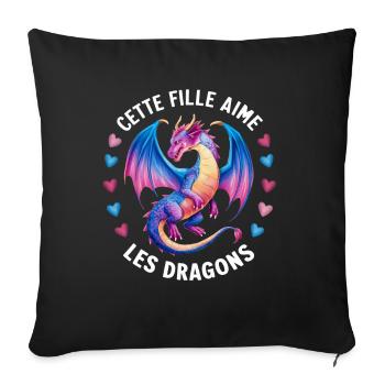Juste une Fille qui Aime les Dragons Humour Dragon - Housse de coussin décorative 45 x 45 cm - noir - Devant
