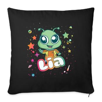 LIA - Beautiful Girl Name with Cute Alien - Sofa pillowcase 17,3'' x 17,3'' (45 x 45 cm) - black - Front
