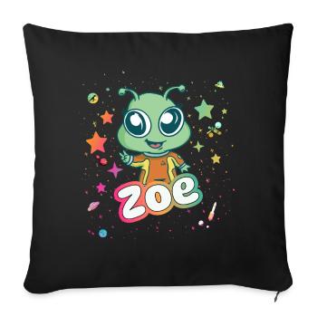 ZOE - Beau nom de fille avec un extraterrestre mignon - Housse de coussin décorative 45 x 45 cm - noir - Devant