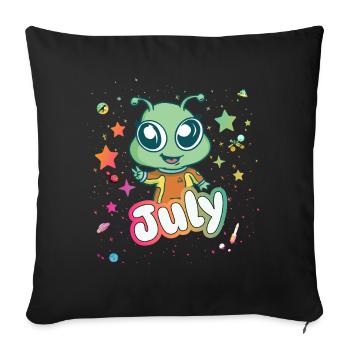 JULY - Beautiful girl name with cute alien - Sofa pillowcase 17,3'' x 17,3'' (45 x 45 cm) - black - Front