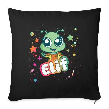 ELIF - Beautiful Girl Name with Cute Alien - Sofa pillowcase 17,3'' x 17,3'' (45 x 45 cm) - black - Front
