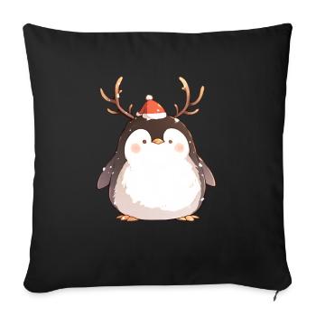 Pingouin Renne Noël Pingouin mignon - Housse de coussin décorative 45 x 45 cm - noir - Devant