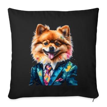 Costume de Poméranie de Poméranie Chien Imprimé coloré - Housse de coussin décorative 45 x 45 cm - noir - Devant