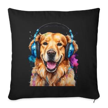 Casque Golden Retriever Chien Animal Design Imprimer - Housse de coussin décorative 45 x 45 cm - noir - Devant