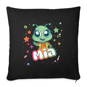 MIA - Beautiful Girl Name with Cute Alien - Sofa pillowcase 17,3'' x 17,3'' (45 x 45 cm) - black - Front