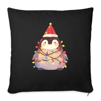 Pingouin Lumières de Noël Pingouin Mignon - Housse de coussin décorative 45 x 45 cm - noir - Devant