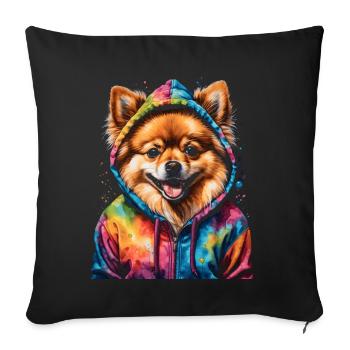 Pomeranian Pomeranian Pomeranian Hoodie Dog Print - Sofa pillowcase 17,3'' x 17,3'' (45 x 45 cm) - black - Front