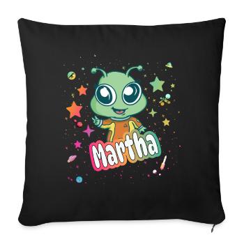 MARTHA - Beautiful girl name with cute alien - Sofa pillowcase 17,3'' x 17,3'' (45 x 45 cm) - black - Front