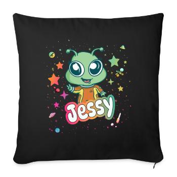 JESSY - Beautiful girl name with cute alien - Sofa pillowcase 17,3'' x 17,3'' (45 x 45 cm) - black - Front