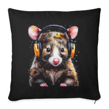 Casque Opossum Imprimé de conception animale colorée - Housse de coussin décorative 45 x 45 cm - noir - Devant