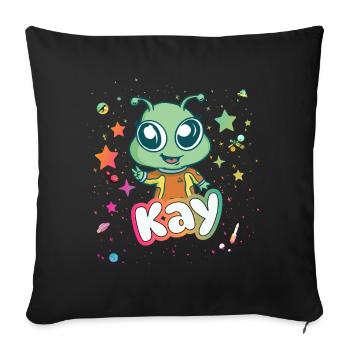 KAY - Beau nom de garçon avec un extraterrestre mignon - Housse de coussin décorative 45 x 45 cm - noir - Devant