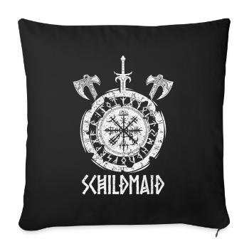 Shield Maiden : force et fierté des femmes vikings - Housse de coussin décorative 45 x 45 cm - noir - Devant