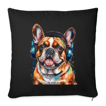 Casque Bouledogue Français Frenchie Dog - Housse de coussin décorative 45 x 45 cm - noir - Devant