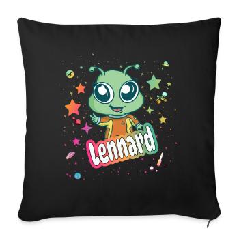 LENNARD - Beautiful boy name with cute alien - Sofa pillowcase 17,3'' x 17,3'' (45 x 45 cm) - black - Front