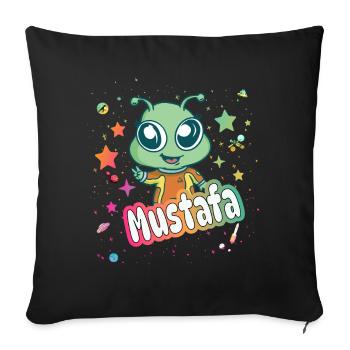 MUSTAFA - Beautiful boy name with cute alien - Sofa pillowcase 17,3'' x 17,3'' (45 x 45 cm) - black - Front