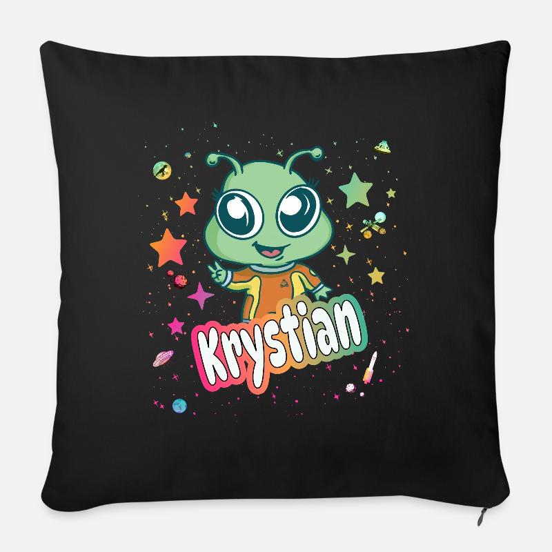 KRYSTIAN - Schöner Junge Name mit süßem Alien - Sofakissenbezug 45 x 45 cm - Schwarz