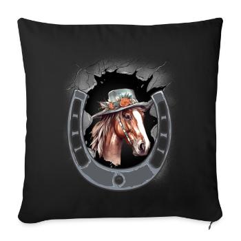 Fer à cheval Tête de cheval Cavalier - Housse de coussin décorative 45 x 45 cm - noir - Devant