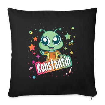 KONSTANTIN - Beau nom de garçon avec extraterrestre mignon - Housse de coussin décorative 45 x 45 cm - noir - Devant