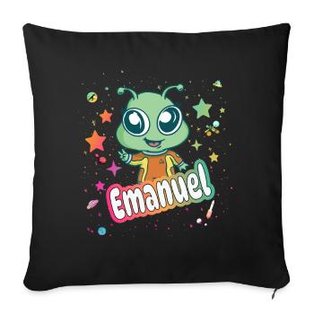 EMANUEL - Beautiful boy name with cute alien - Sofa pillowcase 17,3'' x 17,3'' (45 x 45 cm) - black - Front