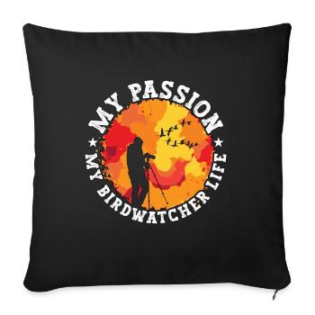Birdwatcher Ma passion Mon ornithologue Ornithologie - Housse de coussin décorative 45 x 45 cm - noir - Devant
