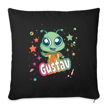 GUSTAV - Schöner Junge Name mit süßem Alien - Sofakissenbezug 45 x 45 cm - Schwarz - Vorne