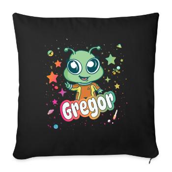 GREGOR - Beautiful boy name with cute alien - Sofa pillowcase 17,3'' x 17,3'' (45 x 45 cm) - black - Front