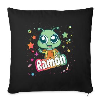 RAMÓN - Beautiful boy name with cute alien - Sofa pillowcase 17,3'' x 17,3'' (45 x 45 cm) - black - Front