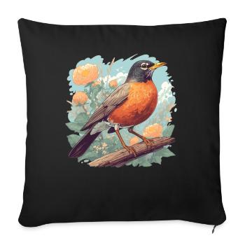 Robin Rotkehlchen - Sofakissenbezug 45 x 45 cm - Schwarz - Vorne