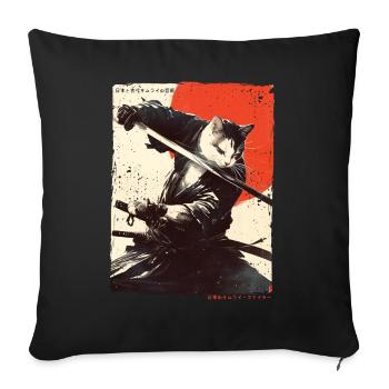 Chat samouraï Kawaii Chat ninja japonais - Housse de coussin décorative 45 x 45 cm - noir - Devant
