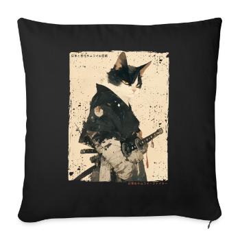 Chat samouraï Kawaii Chat ninja japonais - Housse de coussin décorative 45 x 45 cm - noir - Devant