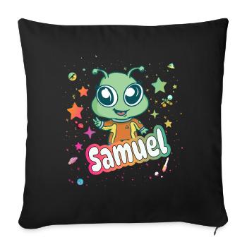 SAMUEL - Beautiful boy name with cute alien - Sofa pillowcase 17,3'' x 17,3'' (45 x 45 cm) - black - Front