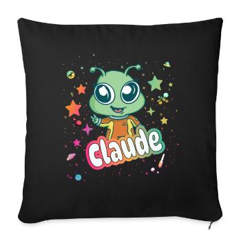 CLAUDE - Schöner Junge Name mit süßem Alien - Sofakissenbezug 45 x 45 cm - Schwarz - Vorne