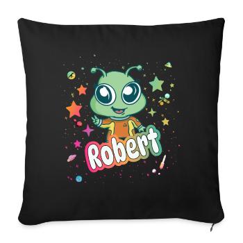 ROBERT - Beautiful boy name with cute alien - Sofa pillowcase 17,3'' x 17,3'' (45 x 45 cm) - black - Front
