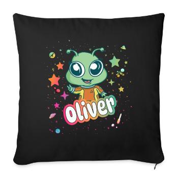 OLIVER - Beautiful boy name with cute alien - Sofa pillowcase 17,3'' x 17,3'' (45 x 45 cm) - black - Front