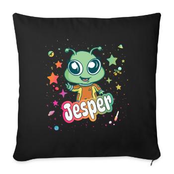 JESPER - Beautiful boy name with cute alien - Sofa pillowcase 17,3'' x 17,3'' (45 x 45 cm) - black - Front