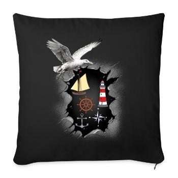 Mouette Mouettes maritimes Phare des oiseaux de mer - Housse de coussin décorative 45 x 45 cm - noir - Devant